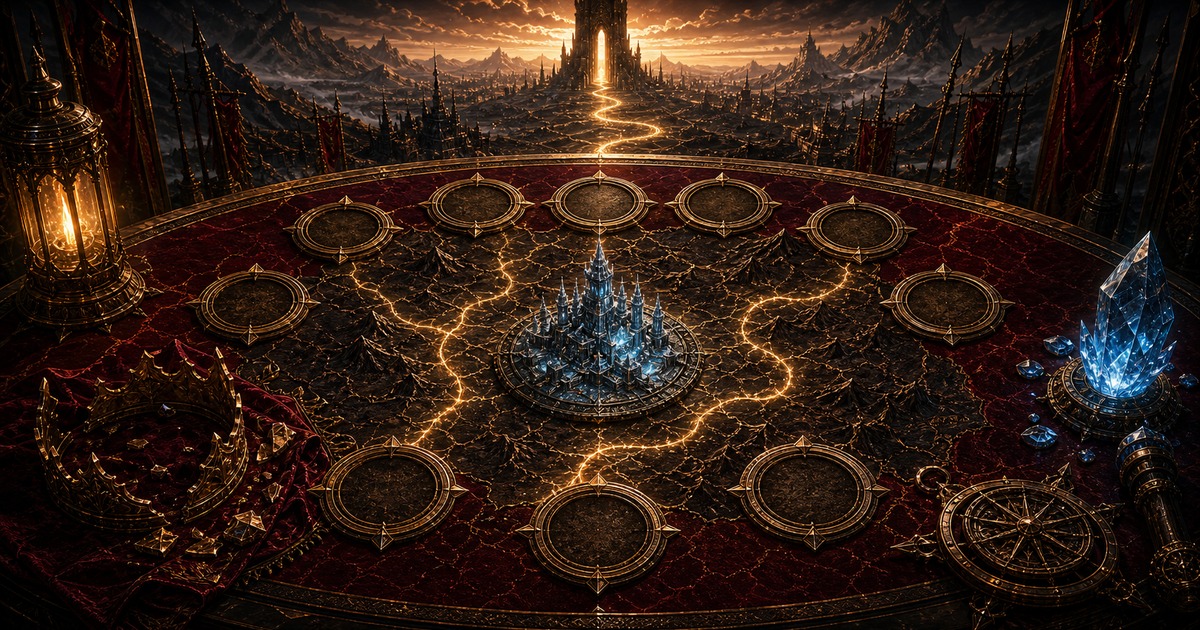Re:ゼロ第7章ヴォラキア帝国編の全体像を帝国地図と九神将の紋章で示すアイキャッチ画像