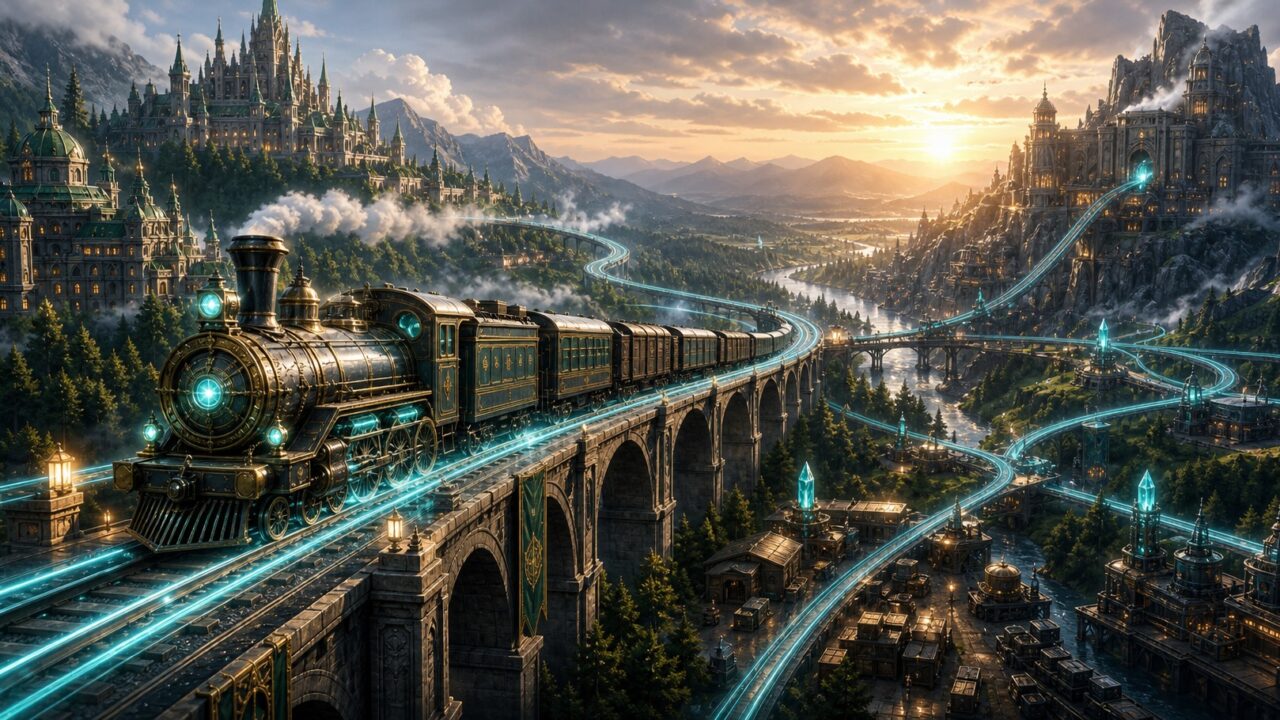 転スラの魔導列車が都市と物流を結ぶ文明インフラであることを表したアイキャッチ画像