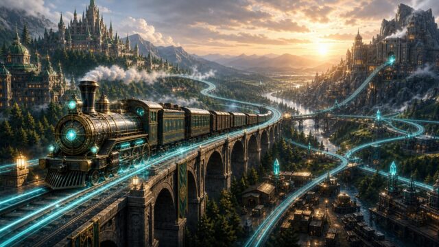 転スラの魔導列車が都市と物流を結ぶ文明インフラであることを表したアイキャッチ画像