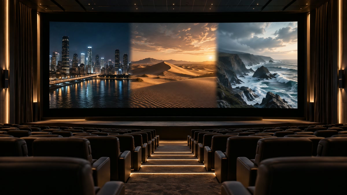 海外ドラマと映画の広がりを複数の風景で表すイメージ