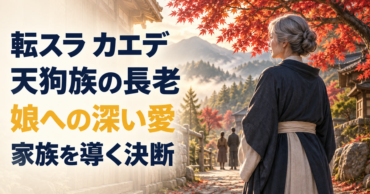 カエデの天狗族長老としての愛情と家族を導く決断を表すアイキャッチ
