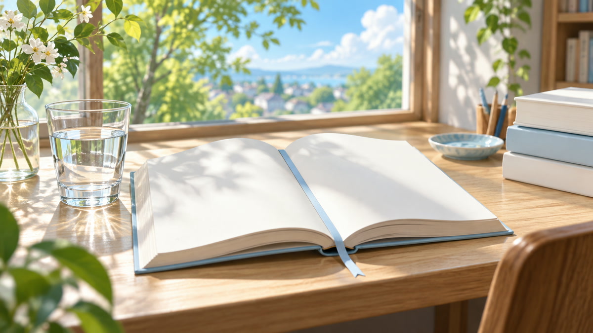 開いた本と青いしおりで原作を読む時間を表す