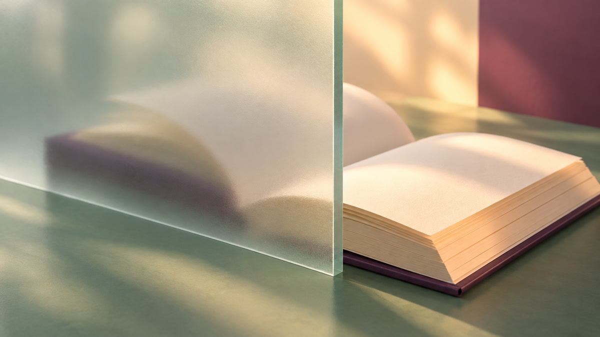明瞭な手前と曖昧な奥で推定と未発表を表す読書構図