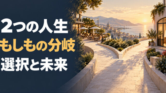 2つの人生の分岐と選択後の未来を表すアイキャッチ