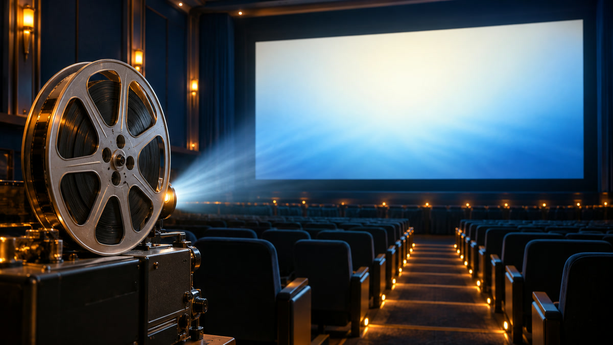 劇場の大画面と映画フィルムの光