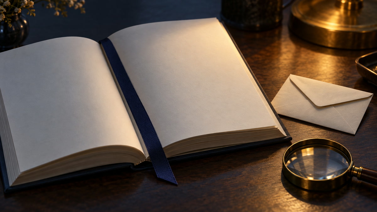 白紙の本と紺色のしおりで続きを読む入口を表す