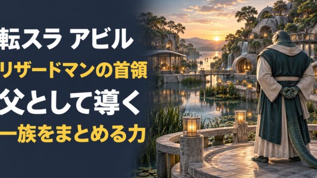 アビルのリザードマン首領と父として一族を導く力を表すアイキャッチ