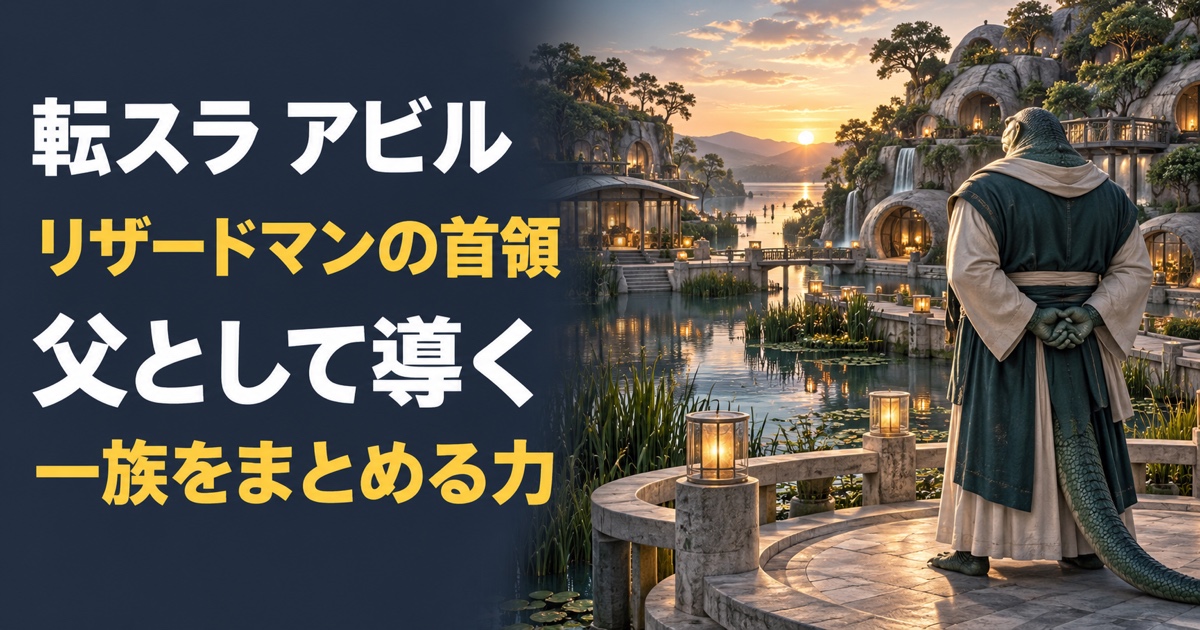 アビルのリザードマン首領と父として一族を導く力を表すアイキャッチ