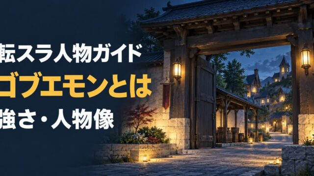 村の見張り門でゴブエモンの強さと人物像を抽象的に表すアイキャッチ