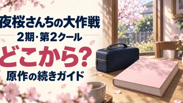 夜桜さんちの大作戦2期第2クールと原作の続きを案内する桜と本のイメージ